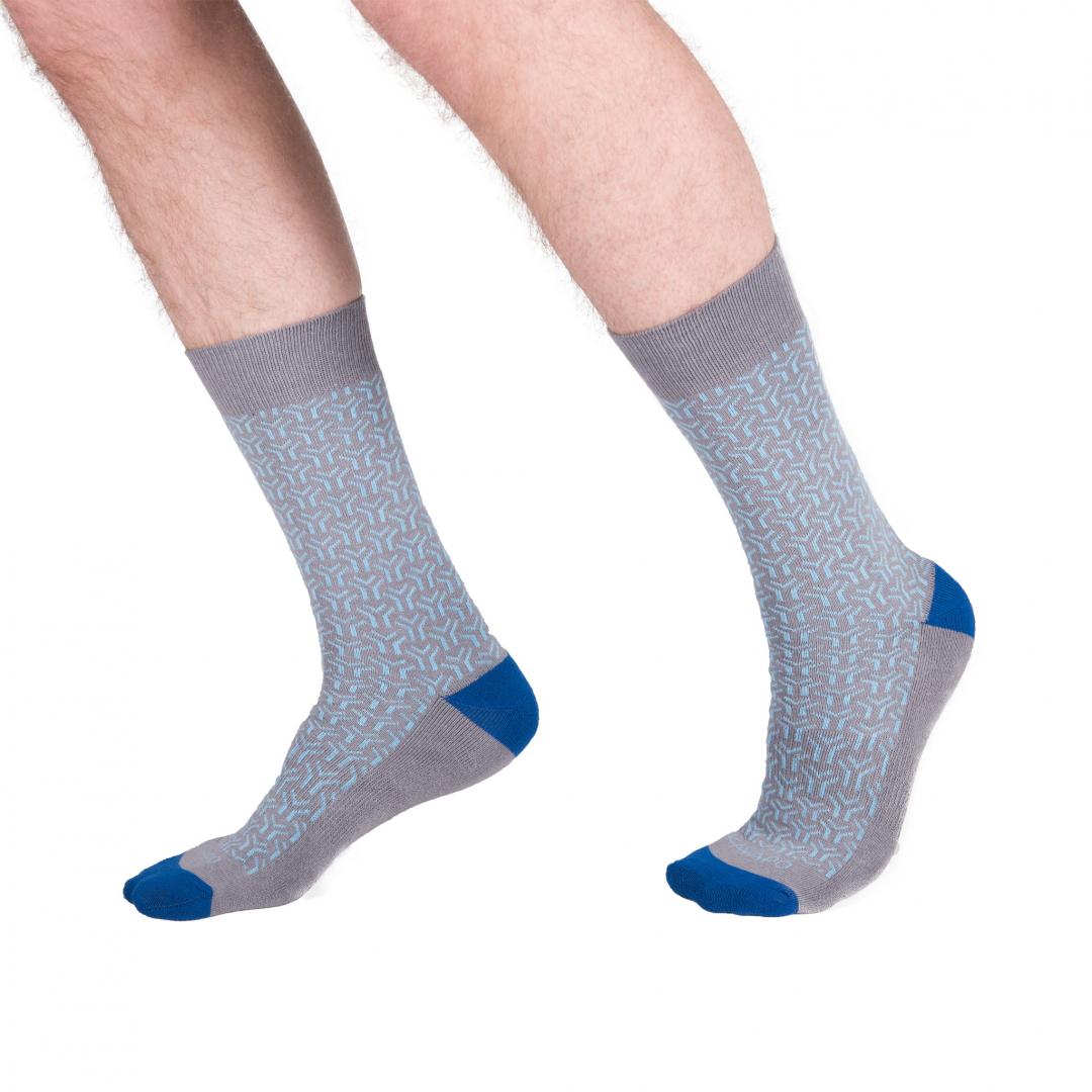 Gray Blue Patterned Crew Socks