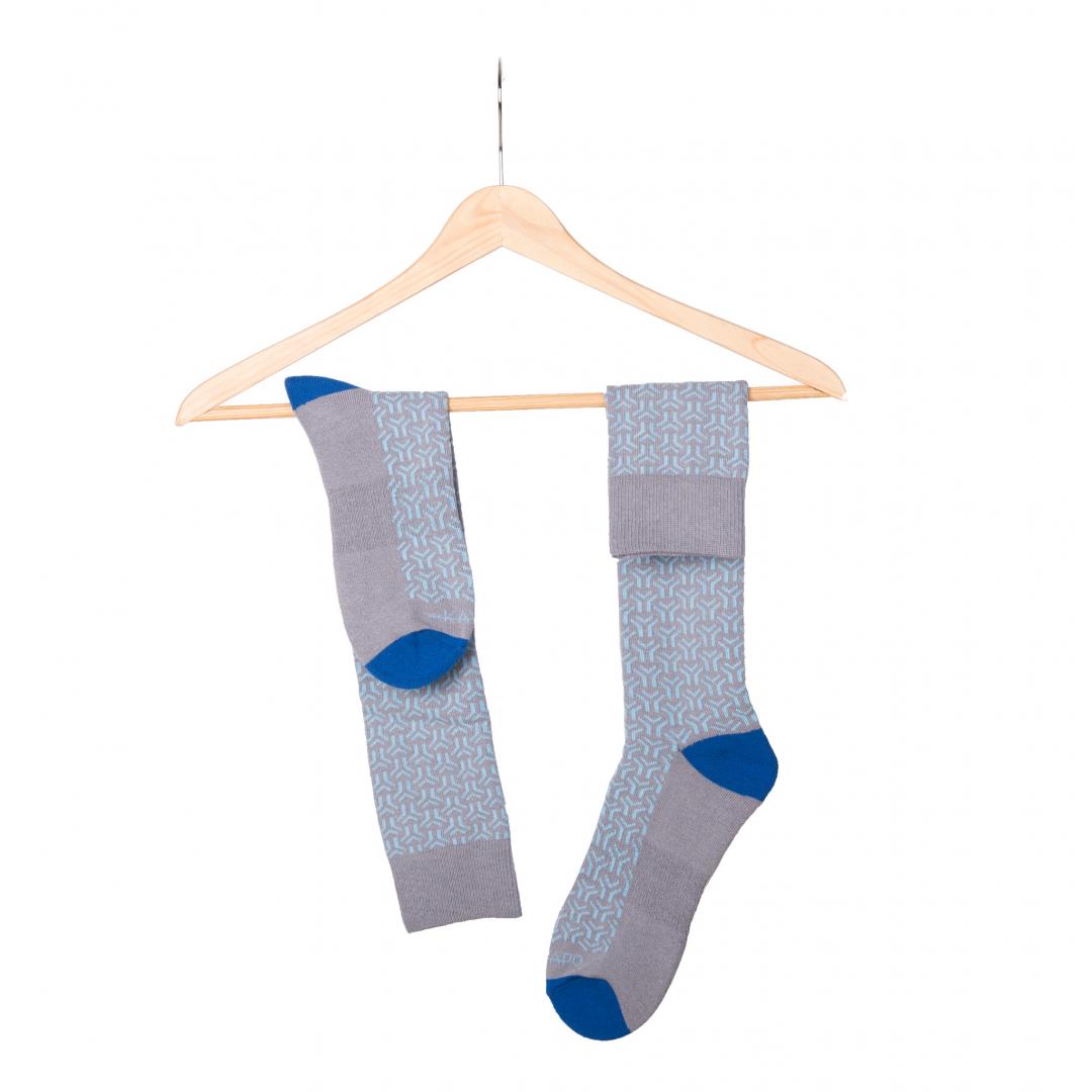 Gray Blue Patterned Knee High Socks