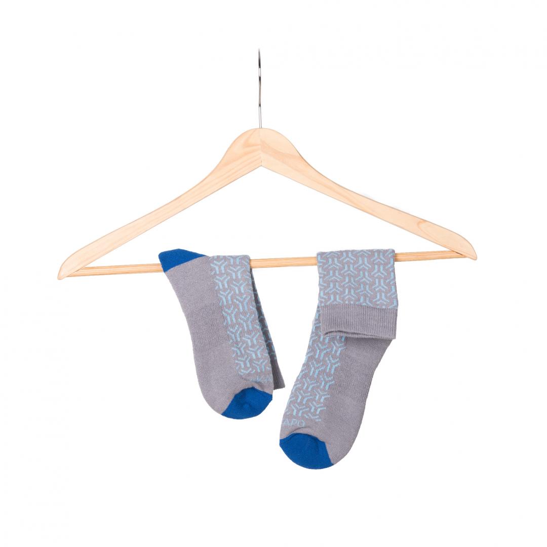 Gray Blue Patterned Crew Socks