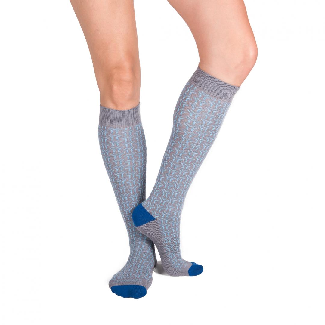 Gray Blue Patterned Knee High Socks